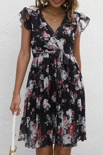 Fashion Street Print Patchwork V Neck A Line Dresses