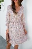 Elegant Floral Patchwork Fold V Neck A Line Dresses