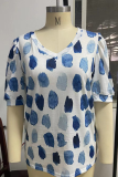 Casual Print Patchwork V Neck T-Shirts