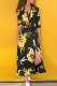 Elegant Floral Buckle With Belt Shirt Collar A Line Dresses