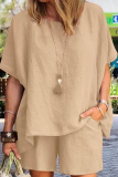 Casual Solid Patchwork O Neck Short Sleeve Two Pieces