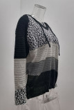 Wisherryy Fashion Hooded Leopard Stitched Knit Sweater