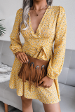 Casual Floral Patchwork Frenulum V Neck A Line Dresses