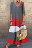 Fashion Patchwork Buttons V Neck Straight Dresses