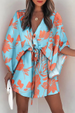 Casual Print Patchwork V Neck Straight Dresses