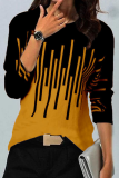 Casual Print Basic Contrast O Neck Tops