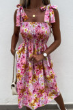 Fashion Sweet Print Patchwork Spaghetti Strap A Line Dresses