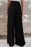 Fashion Solid Fold Loose Mid Waist Wide Leg Solid Color Bottoms