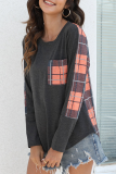 Casual Plaid Patchwork Pocket O Neck Tops