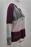Wisherryy Fashion Hooded Leopard Stitched Knit Sweater