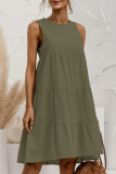 Casual Solid Patchwork O Neck Cake Skirt Dresses