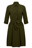 Casual Solid Patchwork Turndown Collar Shirt Dress Dresses