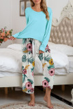 Fashion Living Print Patchwork O Neck Long Sleeve Two Pieces