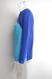 Elegant Patchwork Hollowed Out Contrast O Neck Tops Sweater