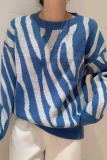 Street Striped Patchwork Contrast O Neck Tops