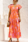Fashion Casual Print Patchwork V Neck A Line Dresses