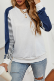 Casual Striped Patchwork Contrast O Neck Tops