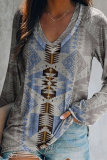 Casual Print Patchwork Basic V Neck Tops