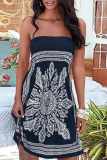 Vintage Print Patchwork Strapless Straight Dresses
