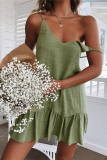 Casual Solid Flounce Off the Shoulder Cake Skirt Dresses