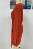 Fashion Solid With Belt O Neck Tops