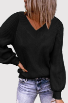 Casual Solid Patchwork V Neck Tops Sweater