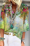 Fashion Patchwork Tie-dye V Neck T-Shirts