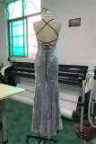 Sexy Patchwork Sequins Backless Spaghetti Strap Long Dress Dresses