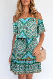 Fashion Elegant Print Patchwork Off the Shoulder A Line Dresses