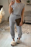 Casual Solid Patchwork O Neck Sleeveless Two Pieces
