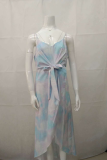 Sexy Patchwork Tie-dye Spaghetti Strap Irregular Dress Dresses