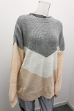 Casual Color Lump Patchwork Contrast O Neck Tops