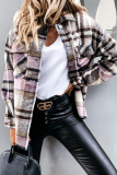 Casual Plaid Buckle Turndown Collar Outerwear