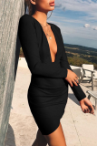 Sexy Print Solid Patchwork V Neck Pencil Skirt Dresses