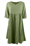 Casual Solid Patchwork V Neck Straight Dresses