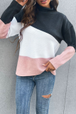 Casual Color Lump Patchwork Contrast Half A Turtleneck Tops