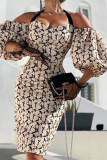 Sexy Print Patchwork Halter Pencil Skirt Dresses