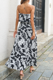 Casual Print Patchwork Strapless Cake Skirt Dresses