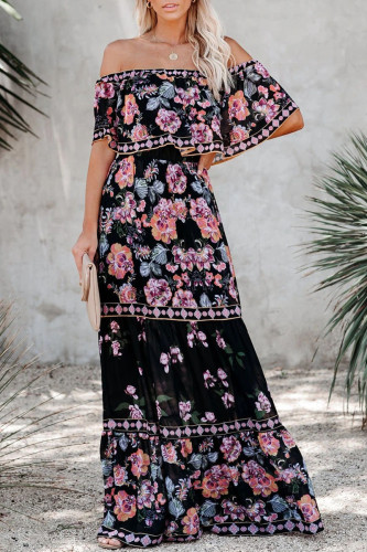 Fashion Street Print Patchwork Off the Shoulder A Line Dresses