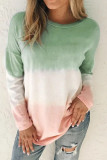Fashion Sweet Gradual Change Patchwork O Neck Tops