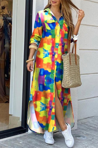 Elegant College Print Buckle Printing POLO collar Shirt Dress Dresses