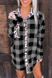 Casual Plaid Leopard Patchwork Buckle Turndown Collar Tops