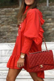 Casual Solid Patchwork Flounce Mandarin Collar Princess Dresses