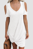 Casual Solid Patchwork Fold V Neck A Line Dresses