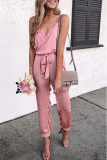 Casual Solid Patchwork Spaghetti Strap Harlan Jumpsuits