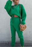 Fashion Casual Solid Patchwork Frenulum O Neck Long Sleeve Two Pieces