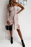Casual Print Leopard Patchwork Off the Shoulder Irregular Dress Dresses