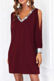 Casual Solid Sequins Patchwork V Neck Pencil Skirt Dresses
