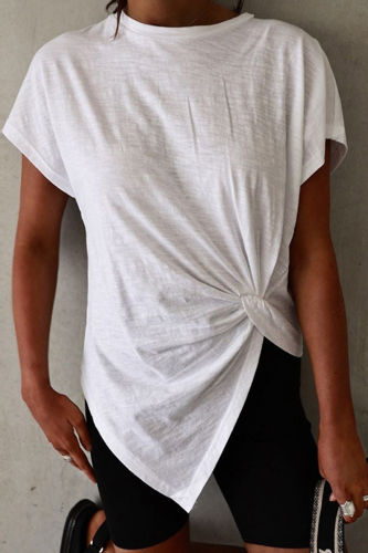 Casual Solid Patchwork O Neck T-Shirts
