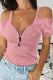 Casual Solid Zipper Zipper Collar T-Shirts